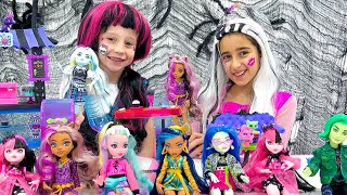 Nastya and a party at school in the style of Monster High toys