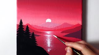 Red Sunset | Easy Acrylic Painting for Beginners | Step by Step