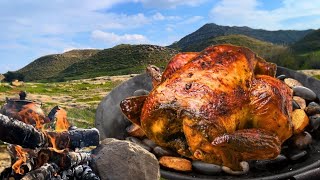 Runaway to Nature : Green - stone grilled chicken like chef master | ASMR chicken cooking recipes