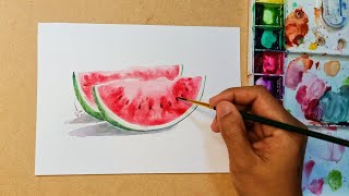 สอนวาดรูปแตงโมสีน้ำง่ายๆ/How to watercolor watermelon painting |By.Wi