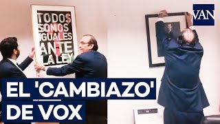 Vox retira cuadro de la igualdad ante la ley por uno del rey Felipe en la Asamblea de Madrid