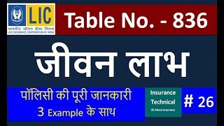 एलआईसी जीवन लाभ तालिका संख्या 836 3 उदाहरण के साथ