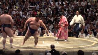 Sumo wrestlers throw a handful of salt to purify the Dohyo ring.