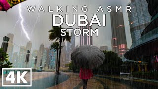 DUBAI [4k] Walking in the RAIN STORM in Burj Khalifa - ASMR