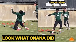 Andre Onana funny reaction after failing a new technique in training with the new goalkeeper