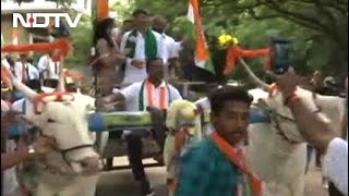 Karnataka Congress Leaders Show Up To Assembly In Bullock Carts