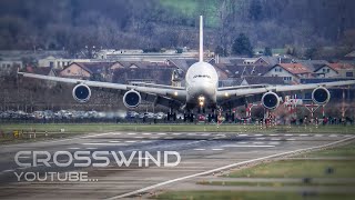 Crosswind Landing on RWY28 Zurich Airport 02.01.2025 #A380 #E295 #F2TH #CL60 #A20N #B737