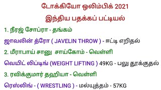 டோக்கியோ ஒலிம்பிக் 2021/ இந்திய பதக்கப் பட்டியல் / TNPSC, TNUSRB, SI, BANK EXAM