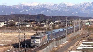 2014.2.11 寝台特急「北斗星」、白い雪山をバックに / JR宇都宮線