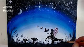 Fairy in Moon Light Painting | Acrylic Painting
