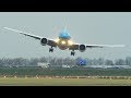 STORM CIARA - CROSSWIND LANDINGS at AMSTERDAM - BOEING 747, Airbus A380, + B777 HARD LANDING (4K)