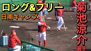 菊池涼介選手（広島東洋カープ）ロングティー＆フリー　応援歌挿入♪【２０１９春季日南キャンプ】