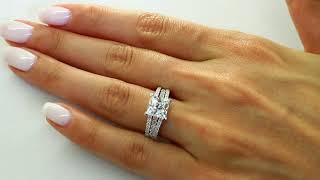 Princess Cut Diamond Split-Shank Multi-Stone Halo Engagement Ring in White Gold (MVS0186-W)