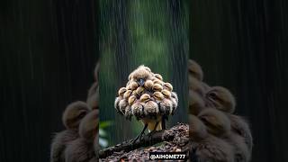 Mother bird taking care his baby birds from heavy rainstorm #wildlife #rain #mother #love #nature