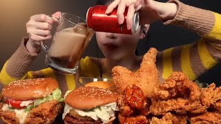 Delicious chicken burger, shrimp burger, crispy fried chicken😋Mukbang #korenfood #trending #viral