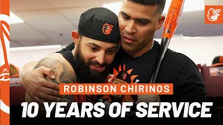 Clubhouse Celebrates Robinson Chirinos on 10 Years of Major League Service Time | Baltimore Orioles