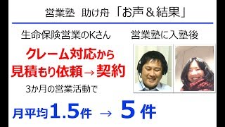 生命保険営業　契約4倍の営業トーク、飛び込み営業のコツでクレーム対応から見積もり依頼→契約になったKさん/営業塾 助け舟