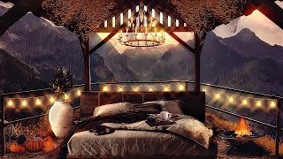 ⛰️ Sleeping in The Autumn Mountains Ambience ASMR / Campfire Sounds With Heavy Rain For Sleep 🔥🌧️