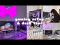 Gaming Setup & Desk Tour l white, purple aesthetic w/ nanoleafs 🌷