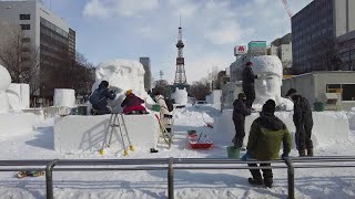 【4K】第73回 さっぽろ雪まつり 2023 雪像が出来上がってきた 大通会場 散策 日本 北海道 札幌 中央区【Binaural Audio】