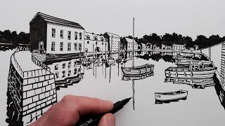How to Draw a Harbour and Boat: Pen Drawing