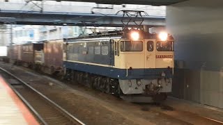 [夜明けに照らされて]EF65-2084号機牽引 74レ貨物 尼崎駅待避線 入線