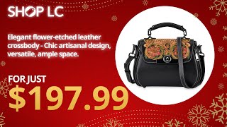 Grand Pelle Black Leather Crossbody Bag with Engraved Flower Design