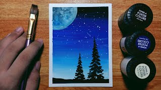 Easy Poster Color Night Sky Painting for Beginners | Step-by-step Tutorial