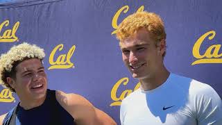 ILB Cade Uluave and QB Fernando Mendoza talk after Day 1 of Cal training camp (7.31.24)