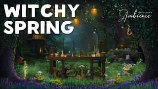 WITCHY SPRING ASMR AMBIENCE🦋Calm Forest Night✨Fire Sound, Bubbling Potions, Crunching & Crackling