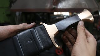 Forging a huge San Mai Bowie knife, part 5, making the scabbard.