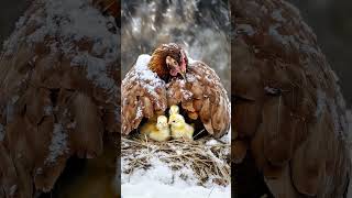 Heroic Hen Guards Chicks During Whiteout Snowstorm #hen #snow   #mother   #trending #cute