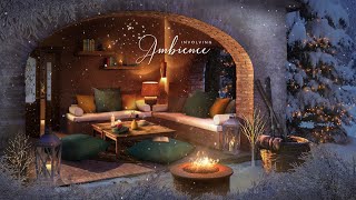 COZY WINTER PORCH ASMR AMBIENCE | Fire, Soft Snowfall, Crunching Footsteps, Book & Fabric Sounds