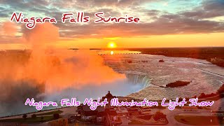 Niagara Falls Night Illumination Light Show, Sunrise, Ontario, Canada. (尼亚加拉瀑布灯光秀、观瀑布日出、夜逛不夜城)