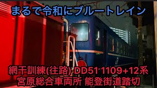 まるでブルートレイン 網干訓練(往路) DD51 1109+12系【宮】5B 宮原総合車両所 能登街道踏切