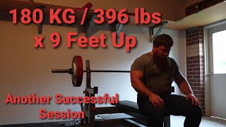 Powerlifting Bench Press 180 kg / 396 lbs x 9 - Feet up