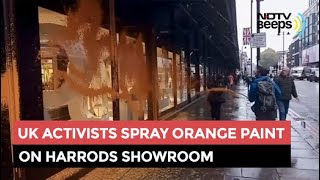 Video: UK Activists Spray Orange Paint On Harrods Showroom In London