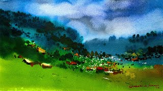 Watercolour Landscape Painting Tutorial/ Techniques in minutes | Watercolor demo by Shahanoor Mamun