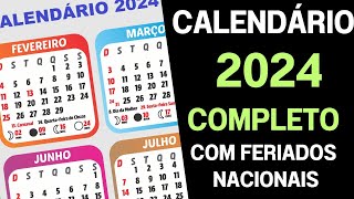 CALENDÁRIO 2024 COMPLETO COM FERIADOS NACIONAIS