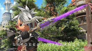 幾何学模様が紫に光るヴァイパー二刀流武器『スカイディープ・ツインファング』 #FF14 #FFXIV