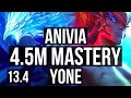 ANIVIA vs YONE (MID) | 8/0/10, 4.5M mastery, 1000+ games, Legendary | EUW Master | 13.4