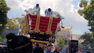 お辞儀をして帰る！　３年ぶり！令和４年９月１１日　百舌鳥八幡宮　月見祭　５番　中百舌鳥町ふとん太鼓　宮出