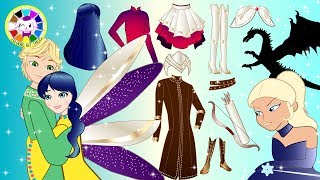 Paper Dolls Ladybug and Cat Noir pretend Play Costumes for Frozen Cartoons \u0026 Crafts