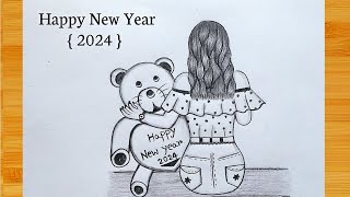 New year Drawing 2024 | Happy New year drawing easy | new year drawing | 2024 drawing
