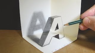 Very Easy Corner Art - How to Draw Letter A in the Three Dimension - 3D Trick Art