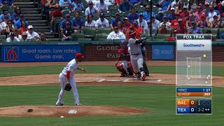 BAL@TEX: Perez K's Schoop for perfect 1st inning