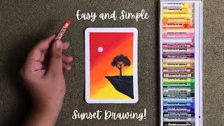 Easy Oil Pastel Sunset Drawing for Beginners! | Step-by-step Tutorial