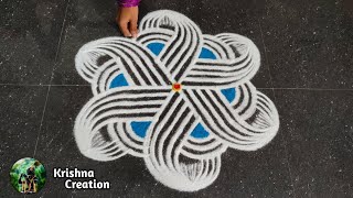 Thai madham special kolam | Easy padi kolam design with 5x3 dots | beautiful rangoli