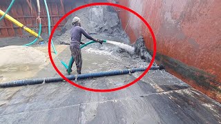 Sand is being unloaded from large ships with powerful dredger machines part-1395