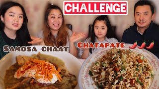 ✨पिरो🌶 🌶🌶चटपटे CHALLENGE ✨समोसा चाट😋FAMILY MUKBANG ✨